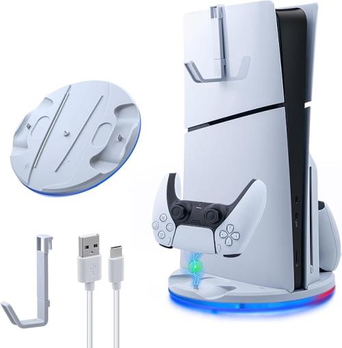 PS5 Slim LED Vertical Stand With Dual Controller Charger (P5034)